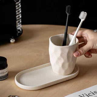 Natural Ceramic Oval Accessory Tray Small Item Holder Plate Tray for Bathroom Sink