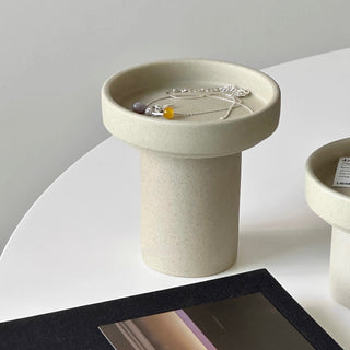 Natural Ceramic Footed Accessory Tray   Candle Holder