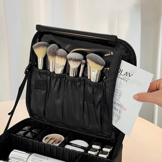 Mirror-equipped Simple Makeup Box Large Capacity Cosmetic Storage Pouch Black Travel Pouch