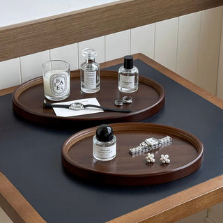 Oval-shaped simple retro wood trayin 2 sizes for storage small item holder perfume storage.
