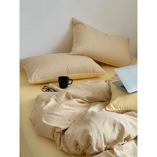Cream Yellow Check Pattern Duvet Cover Set 2 Sizes  All Seasons