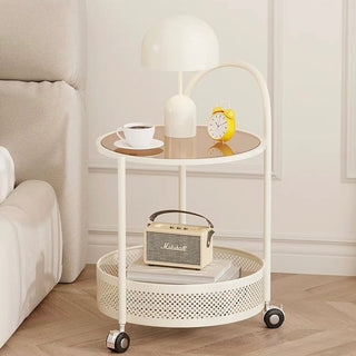 Round Basket Side Table with Casters