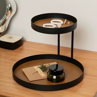Iron Leather Round Two-Tier Tray Storage Rack