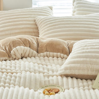 FauxFur Stripe Two-Tone Winter Duvet Cover Set 2 Sizes