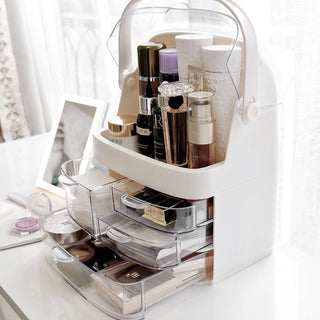White Portable Cosmetic Box Makeup Storage