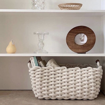 Rope braided basket with handles large storage basket.