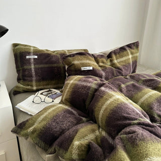 Green Mix Retro Check Pattern Duvet Cover Set 2 Sizes  Winter Thick Bed Cover Bedding Cover