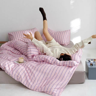 Pink Purple Stripe Duvet Cover Set