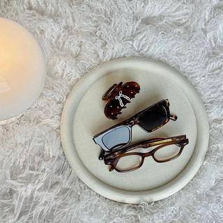 PU Leather Round Oval Simple Accessory Tray  Ivory Beige