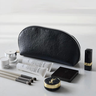 Simple Leather Half-Moon Shaped Cosmetic Storage Pouch  Silver Small