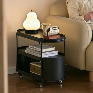 Castered Oval Iron Open Storage Side Table