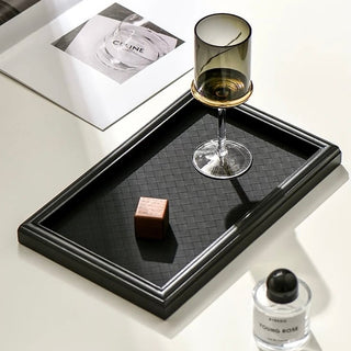 Intrecciato Rectangular Wood Frame Leather Tray
