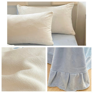 Ribbon embroidery two-tone milk velvet winter duvet cover set