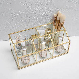 Gold Frame Clear Brush Stand Cosmetic Storage