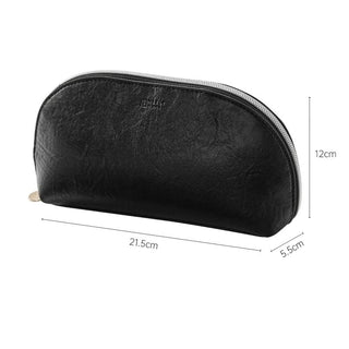 Simple Leather Half-Moon Shaped Cosmetic Storage Pouch  Silver Small
