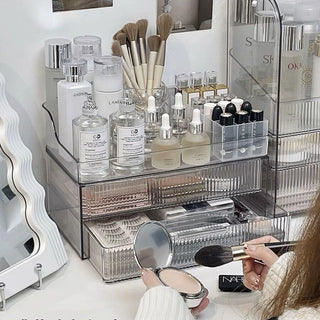 Clear Stripe Pattern Two-Tier Drawer Cosmetic Storage
