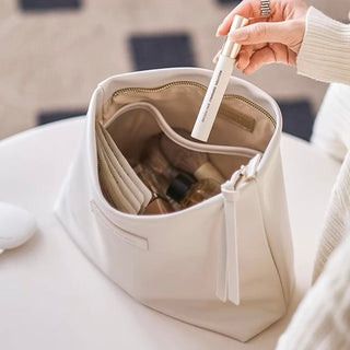 Large Capacity Makeup & Cosmetics Storage Self-Standing Pouch L White