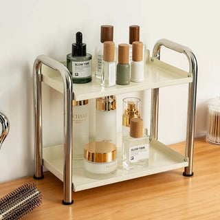 Stainless steel silver frame two-tier storage rack