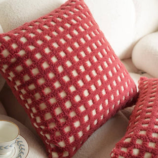 Red grid check cushion cover 45x45