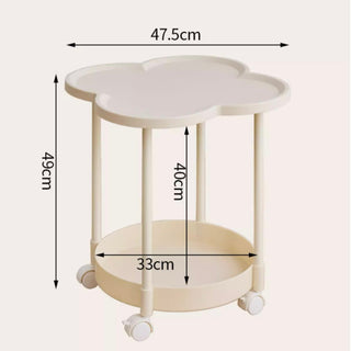 Caster-equipped Clover-shaped Two-tier Side Table
