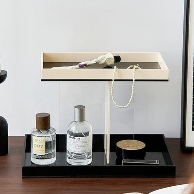 Monochrome Clear Acrylic Two-Tier Storage Display Rack   Perfect for Cosmetics and Perfumes