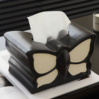 Butterfly motif monochrome ceramic tissue case