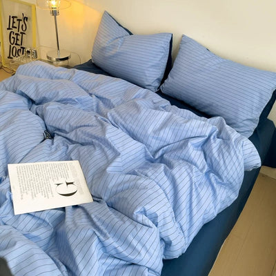 Blue Navy Pinstripe Cotton Duvet Cover Set   Bed Cover  All Seasons