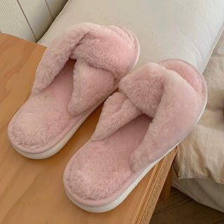 Cross Faux Fur Fluffy Room Shoes  Indoor Slippers