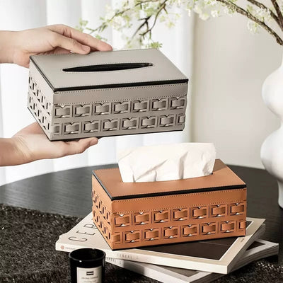 Braided Geometric Pattern Leather Tissue Box  Tissue Case