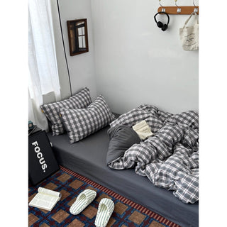 Gray Mix Check Pattern Duvet Cover Set 2 Sizes  All Seasons