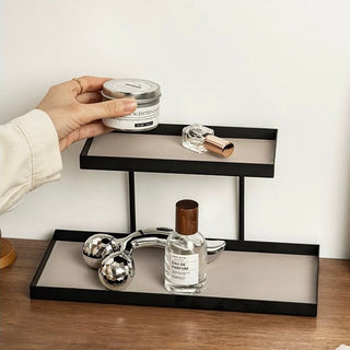 Iron Leather Rectangular Two-Tier Tray Storage Rack