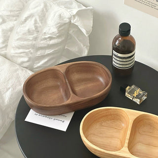 Acacia Wood Double Divided Accessory Tray  Small Item Tray