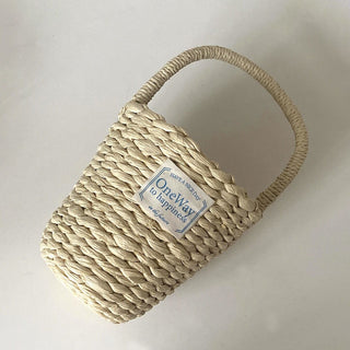 Cylindrical Natural Basket Storage Bag with Handles