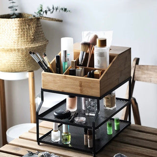 Multifunctional Bamboo x Iron Storage Rack for Tissues and Cosmetics