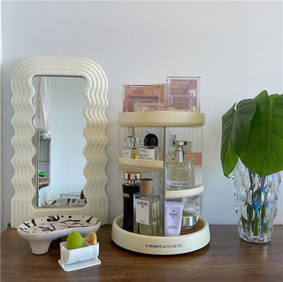360 Degree Rotating Cosmetic Storage Three-Tier Rack with Tray