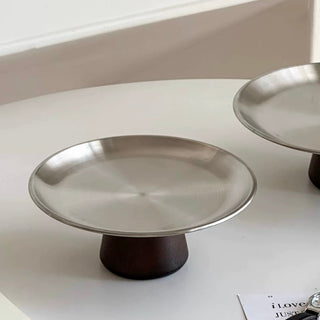 Wood Legged Stainless Steel Silver Tray 2 Sizes  Stand Storage