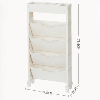 12cm Wide Slim File Wagon with Casters Desk Storage Magazine Rack Multifunctional White