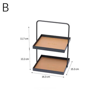 Handled Iron Leather Square Two-Tier Tray  Storage Rack Display