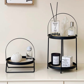 Iron Leather Single Tier Round Tray  Storage