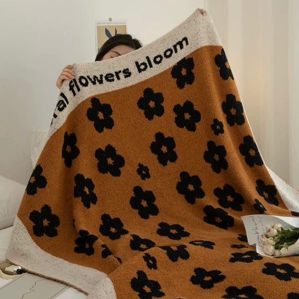 Brown floral blanket 130x170 lap blanket knit