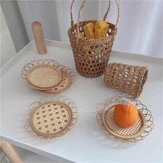 Flower Motif Bamboo Coaster Set of 2
