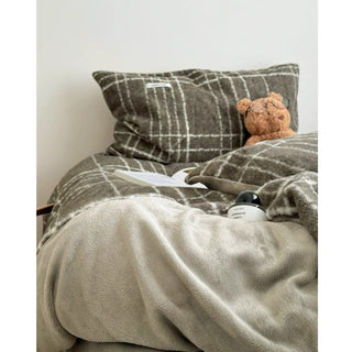Khaki Retro Check Pattern Duvet Cover Set 2 Sizes  Winter Thick Bed Cover Bedding Cover