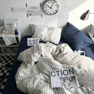 Navy Gray Stripe Duvet Cover Set