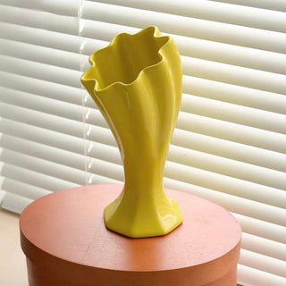 Yellow Trumpet-shaped Ceramic Flower Vase