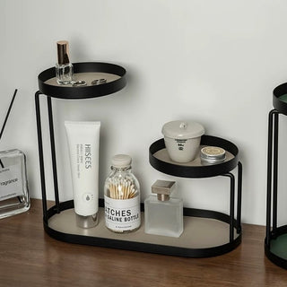 Iron Leather Black Frame Asymmetrical Storage Three-Tier Tray Rack