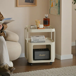 Castered Iron Glass Square Storage Wagon  Side Table