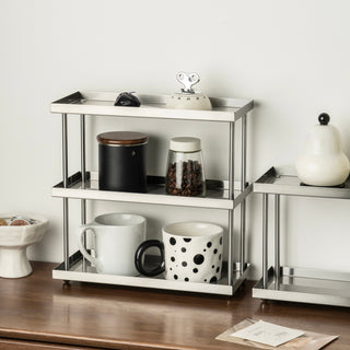 Stainless steel silver simple three-tier display rack cosmetic storage