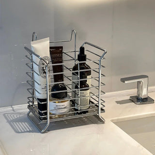 Stainless steel hanging wire basket silver dish drainer small item storage.