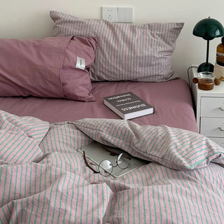PinkPurple Pin Stripe Cotton Duvet Cover Set 2 Sizes All Seasons