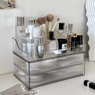 Clear Stripe Pattern Two-Tier Drawer Cosmetic Storage